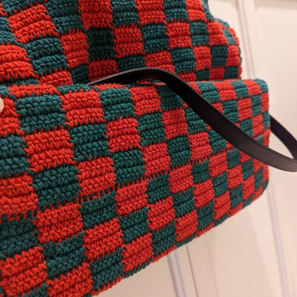 Clare V deep sea and blood orange Crochet Checkerboard Tote - Picture 7 of 10